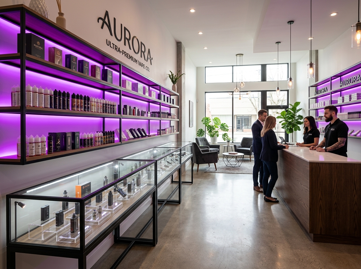 Interior view of HTown Smoke clean retail store layout